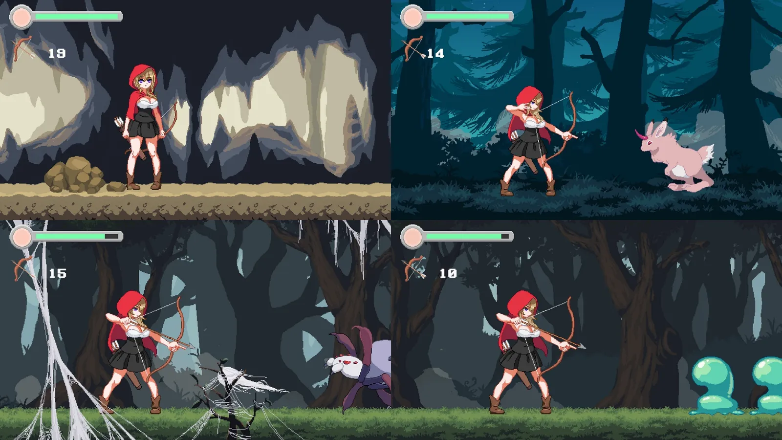 像素黃遊《羅斯與野獸》將登 Steam,森林小紅帽vs異獸生存冒險插图2 Rose and the Beasts_ss collage