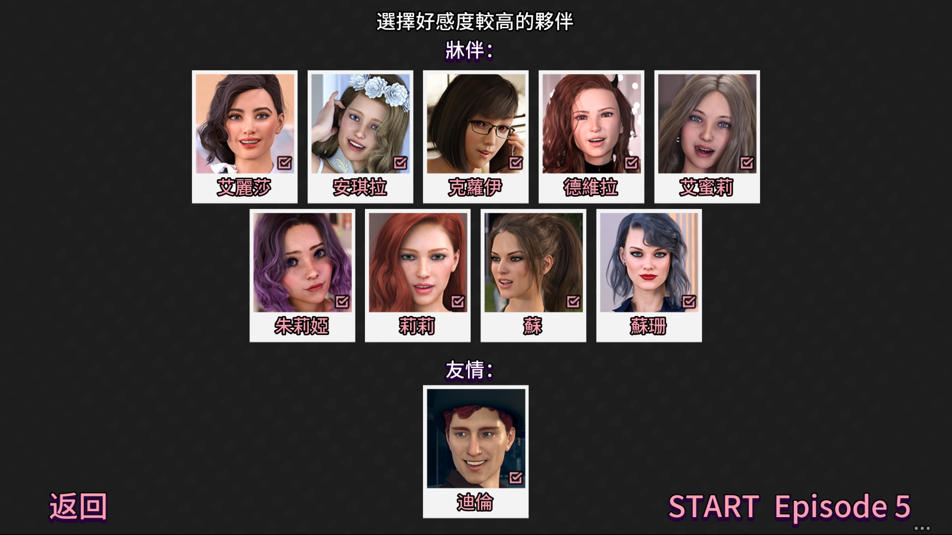 FreshWomen《新生也瘋狂》第1季 心得評測|HGamer 紳手牌插图29 第一季共5集,可以從任意一集開始遊戲,開始前可以自行選擇好感度